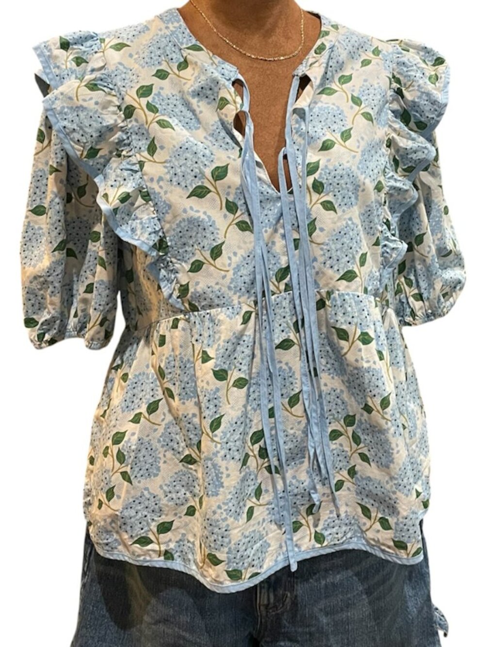 Womens Size M Umgee Floral Ruffle Shirt